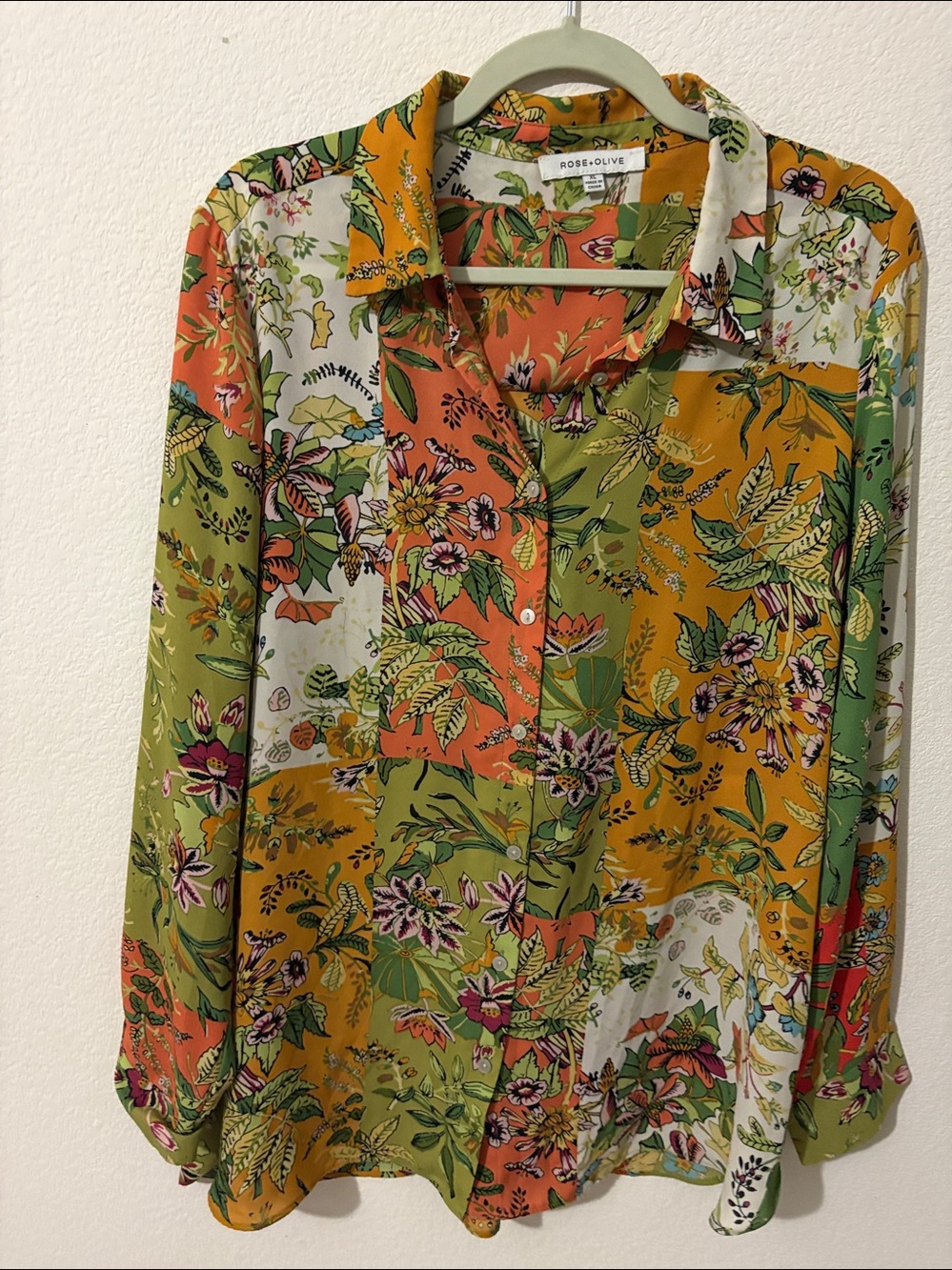 Rose + Olive button-down XL long sleeve vibrant multi-color blouse